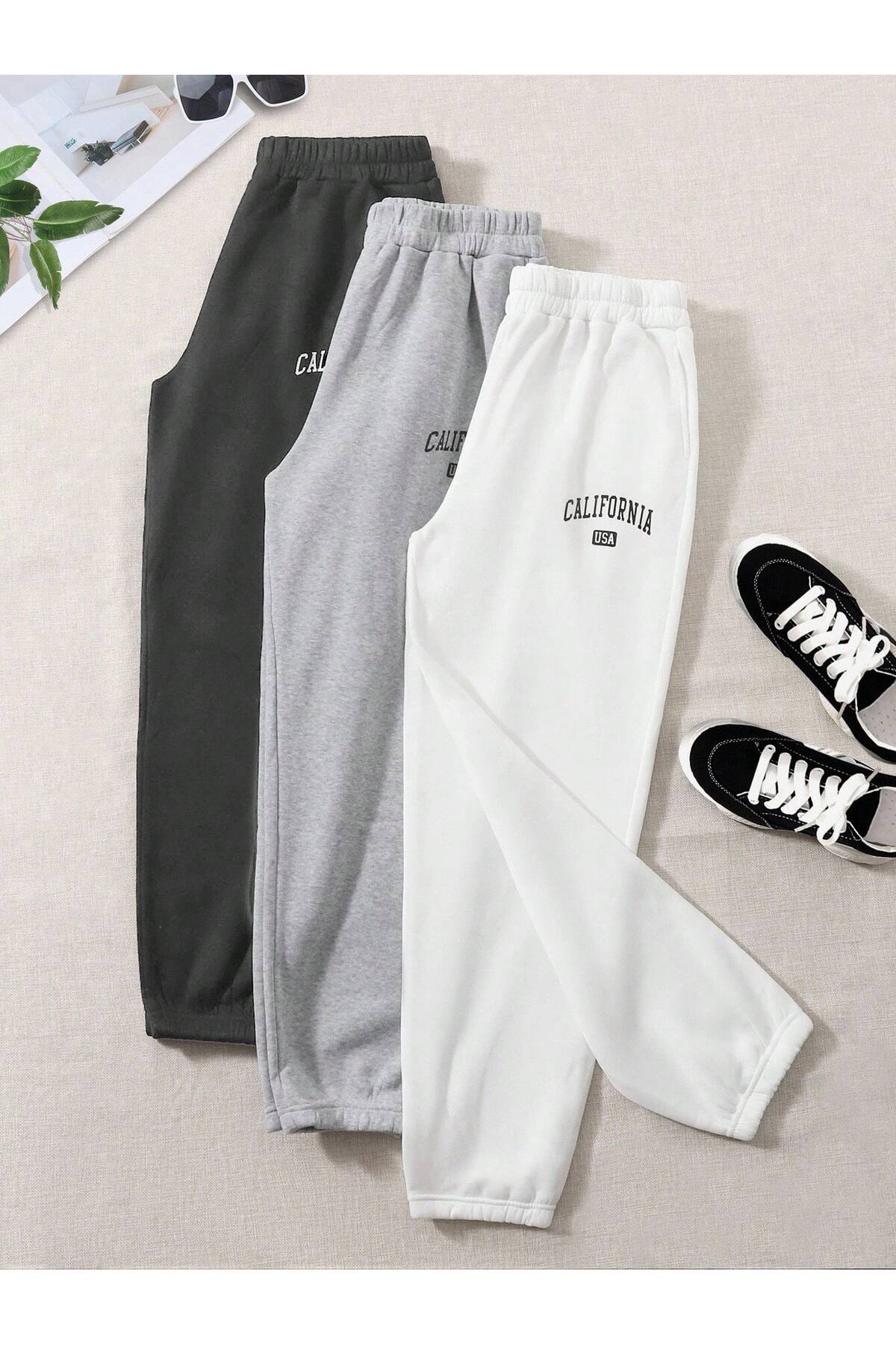3'lü Jogger Esofman Alti Antrasit Beyaz Grimelanj Kalin Içi Polarli