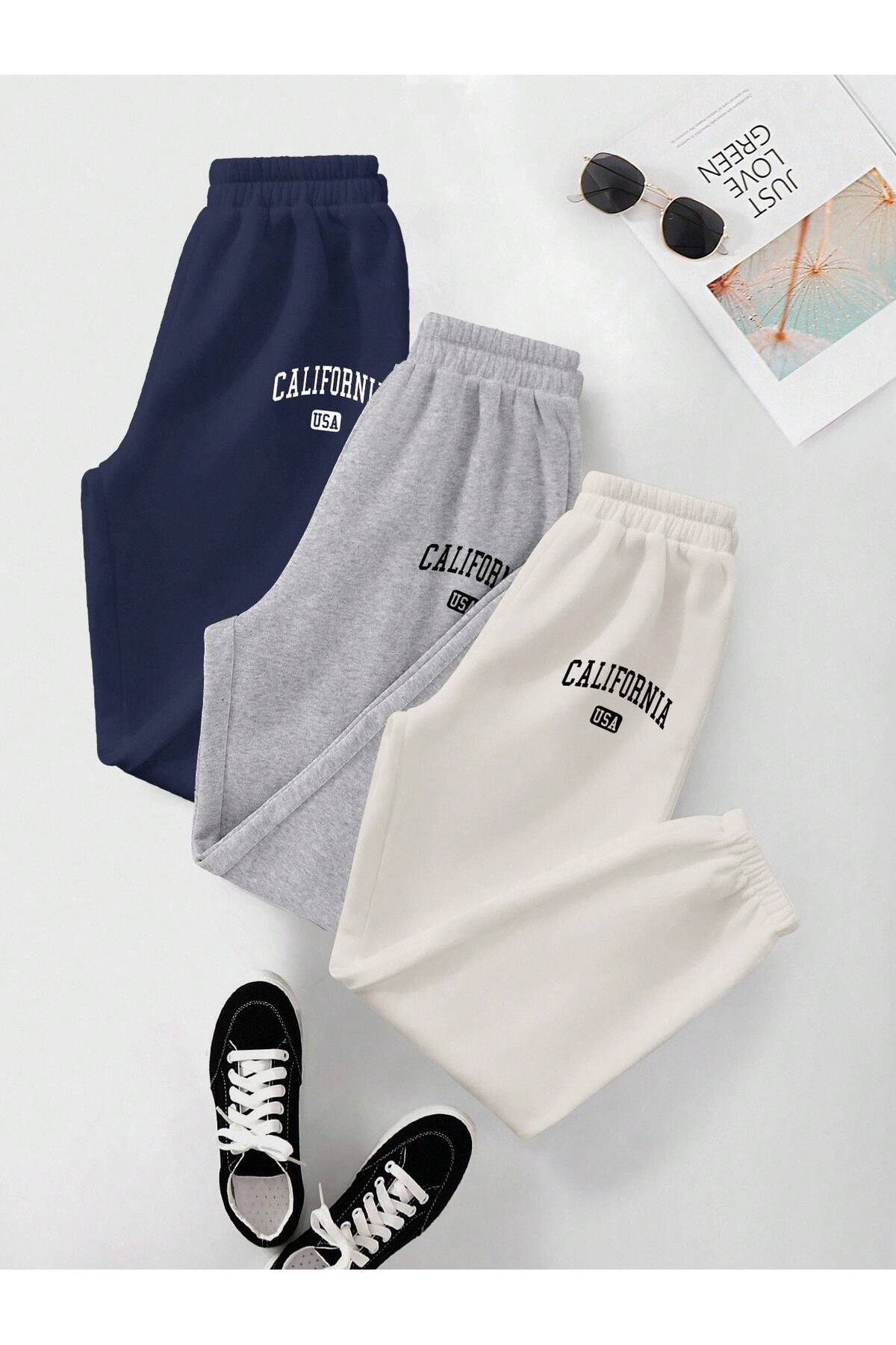 3'lü Jogger Eşofman Altı Lacivert Beyaz Grimelanj Kalın İçi Polarlı