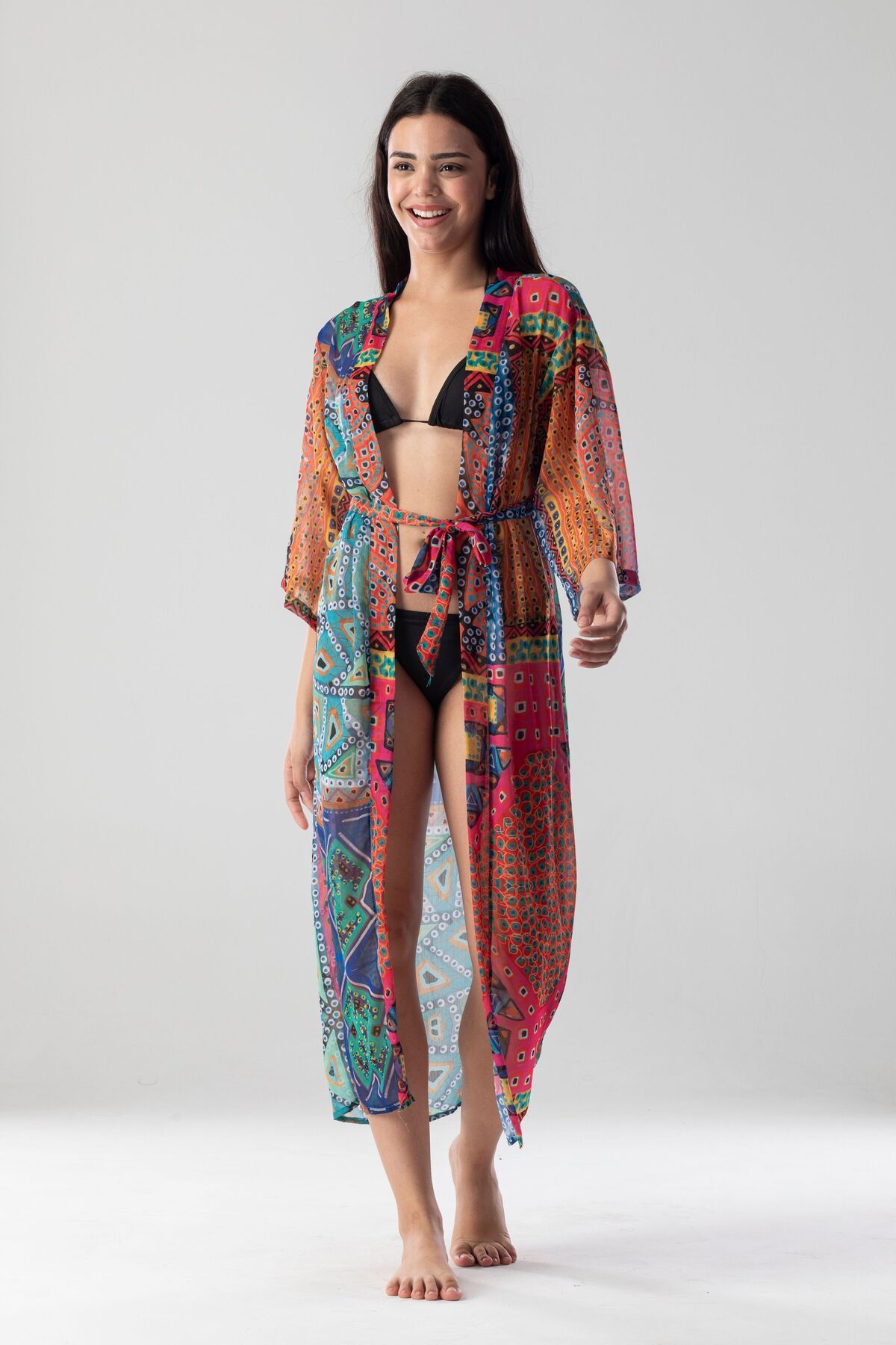 Anadolu Esintili Özel Desen Tasarım Kadın Yoryo Şifon Günlük Ve Plaj Giyim Uzun Kimono Kaftan