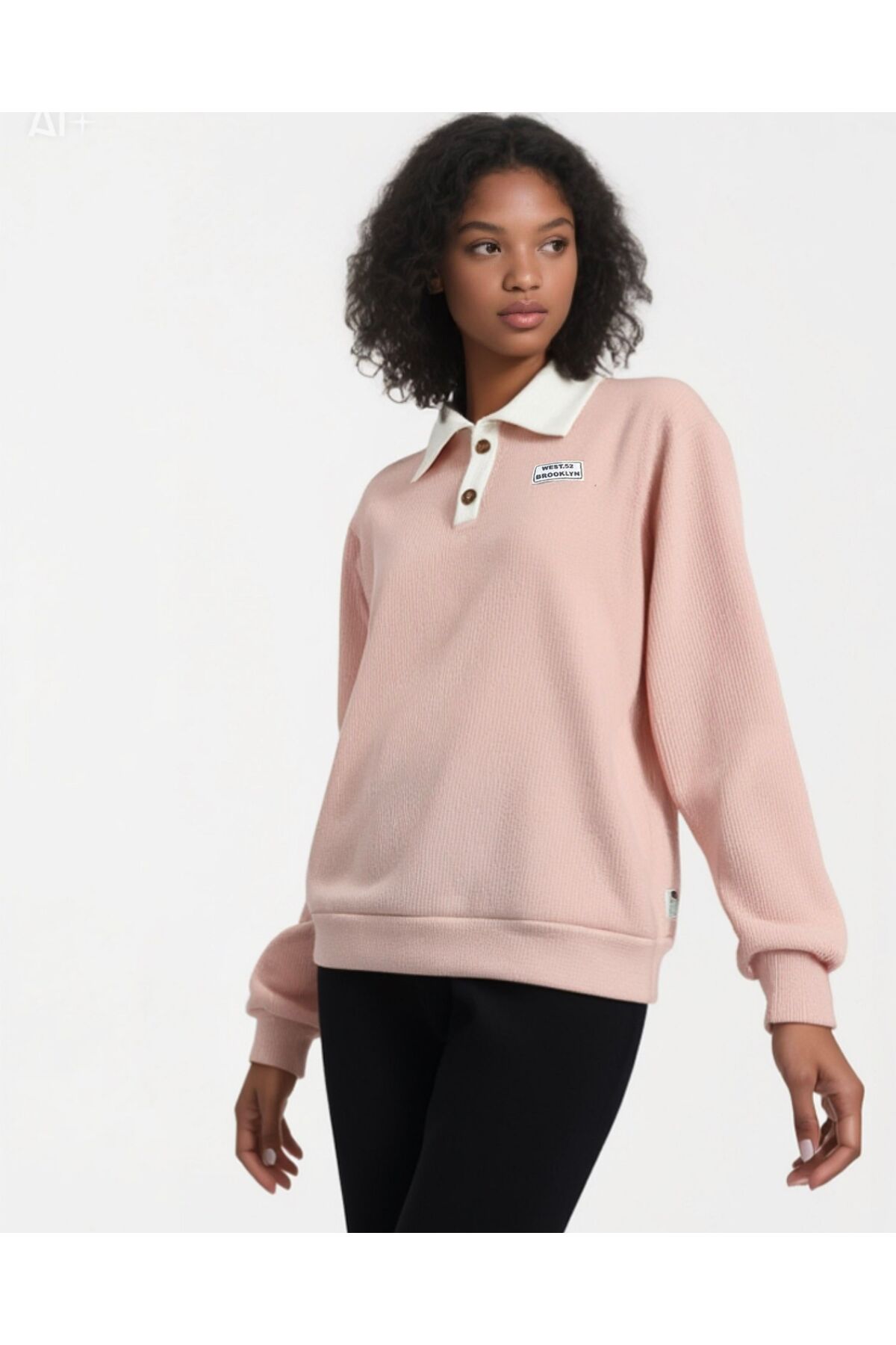 Polo Yaka Düğmeli Waffle Kumaştan Uzun Kol Tişört