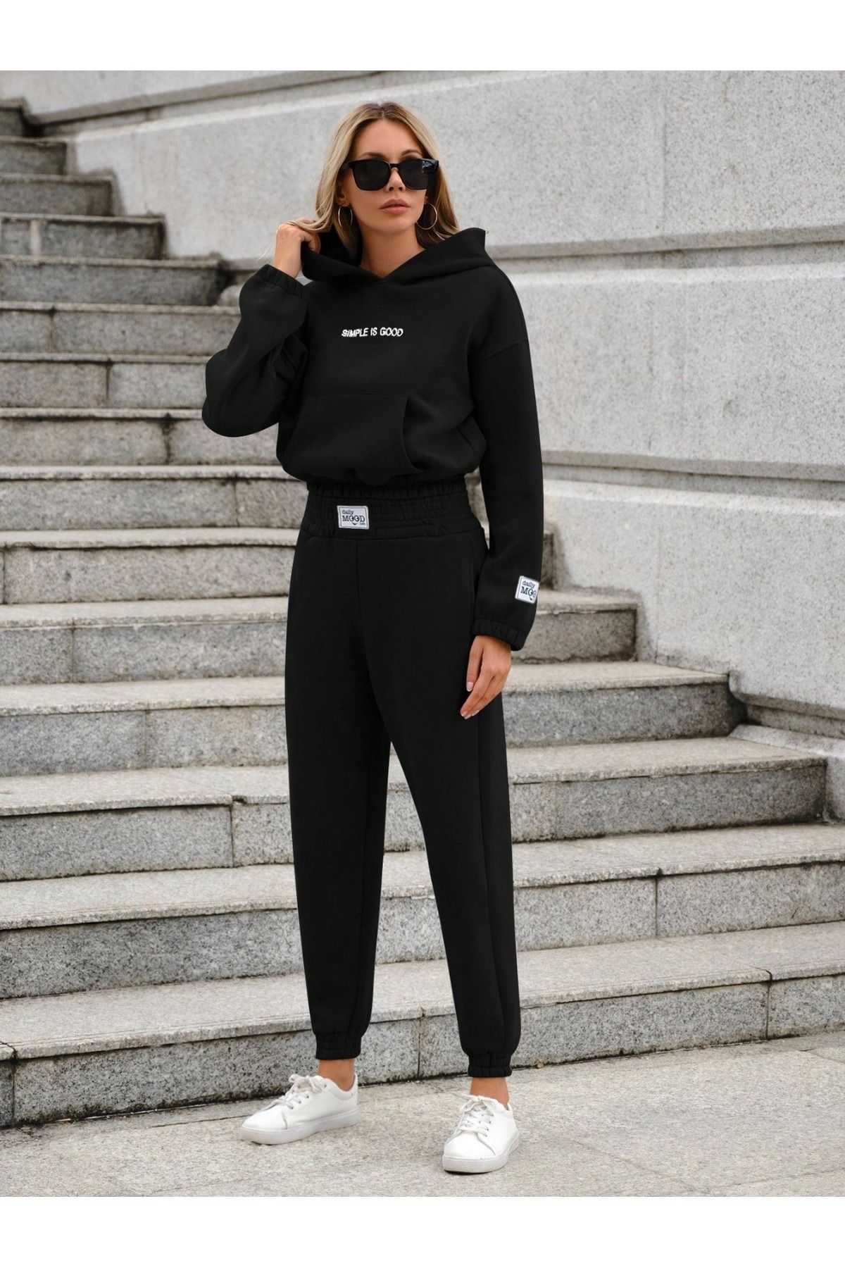 SWEATSHIRT CROP LASTİKLİ PAÇA TAKIM