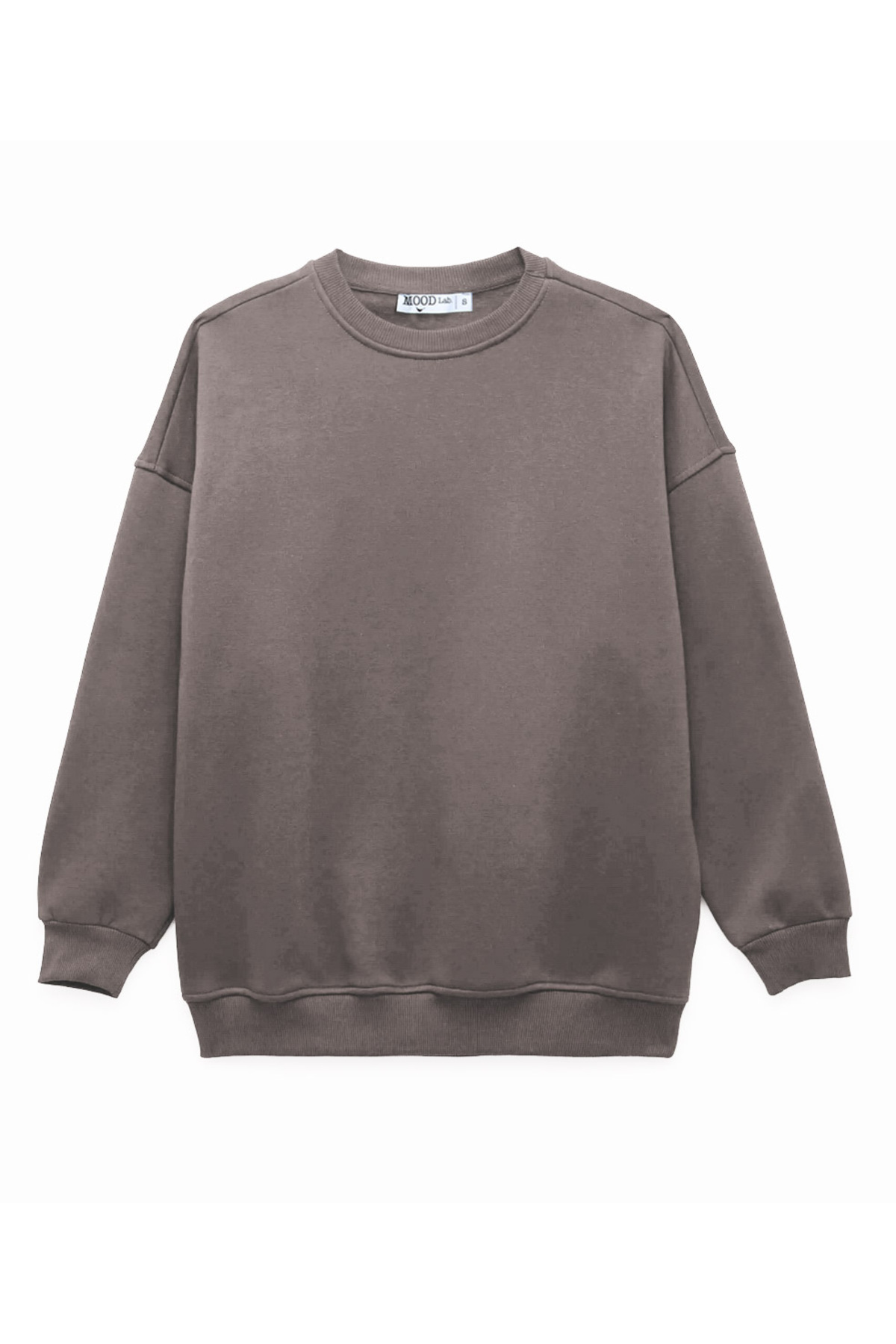 Tas Rengi Kadin Polarli Sicak Tutan Örme 3 Iplik Pamuk Basic Sweatshirt