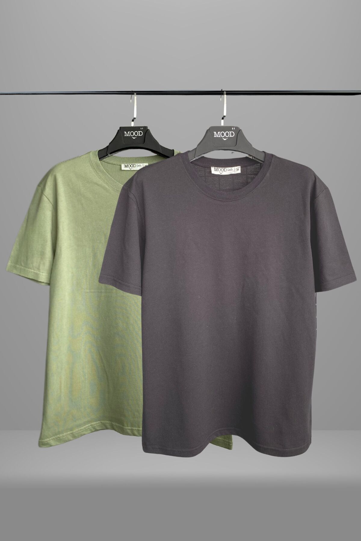 Unisex 2'li Haki Antrasit Düz Basic Tişört %100 Pamuklu